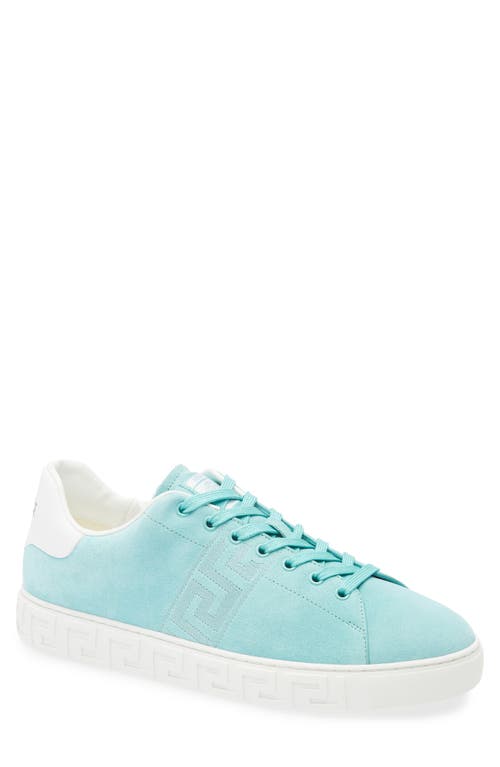 Versace Greca Suede Low Top Sneaker In Blue