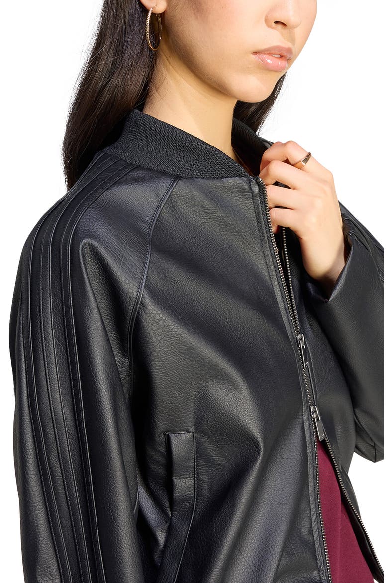 SST Faux Leather Track Jacket, Alternate, color, BLACK/ MAROON