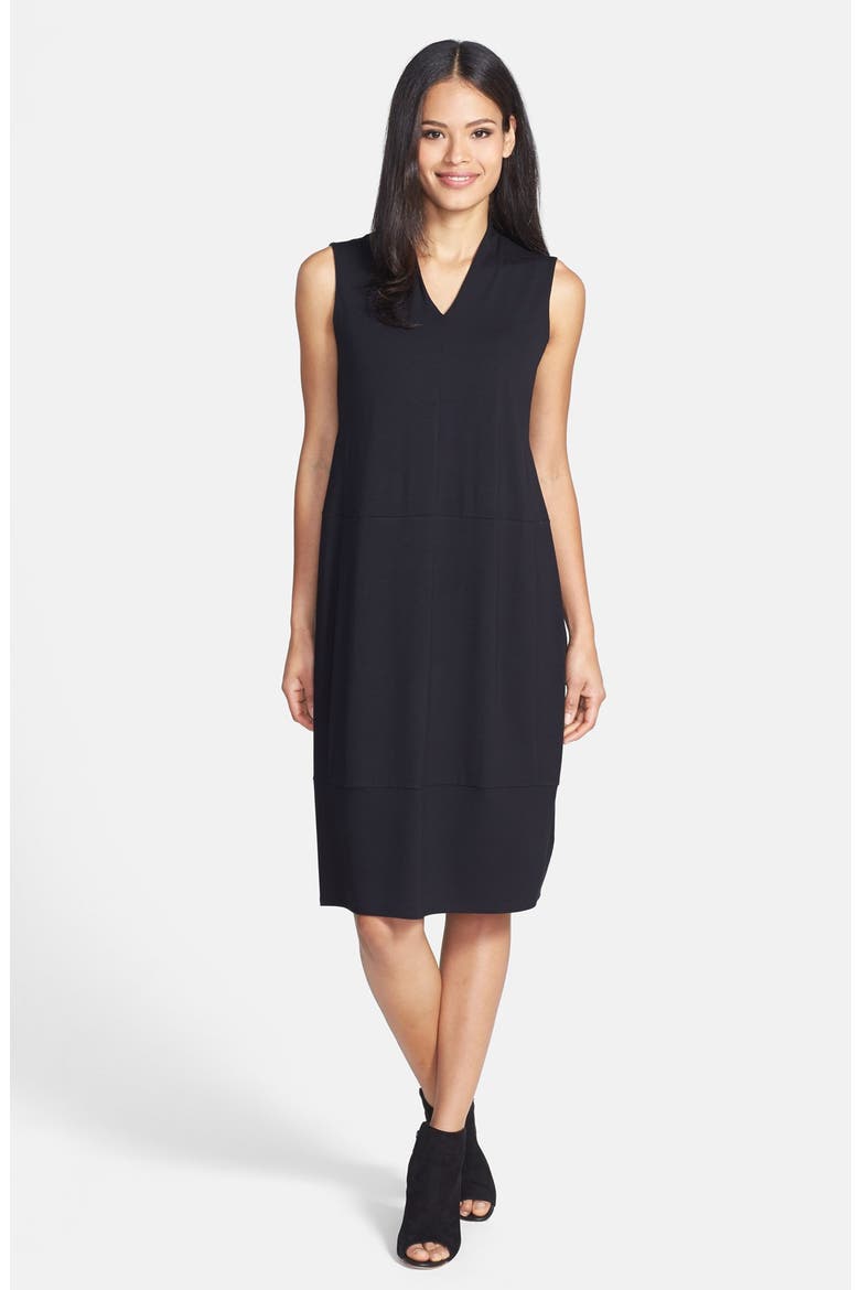 V-Neck Jersey Lantern Dress, Main, color, BLACK