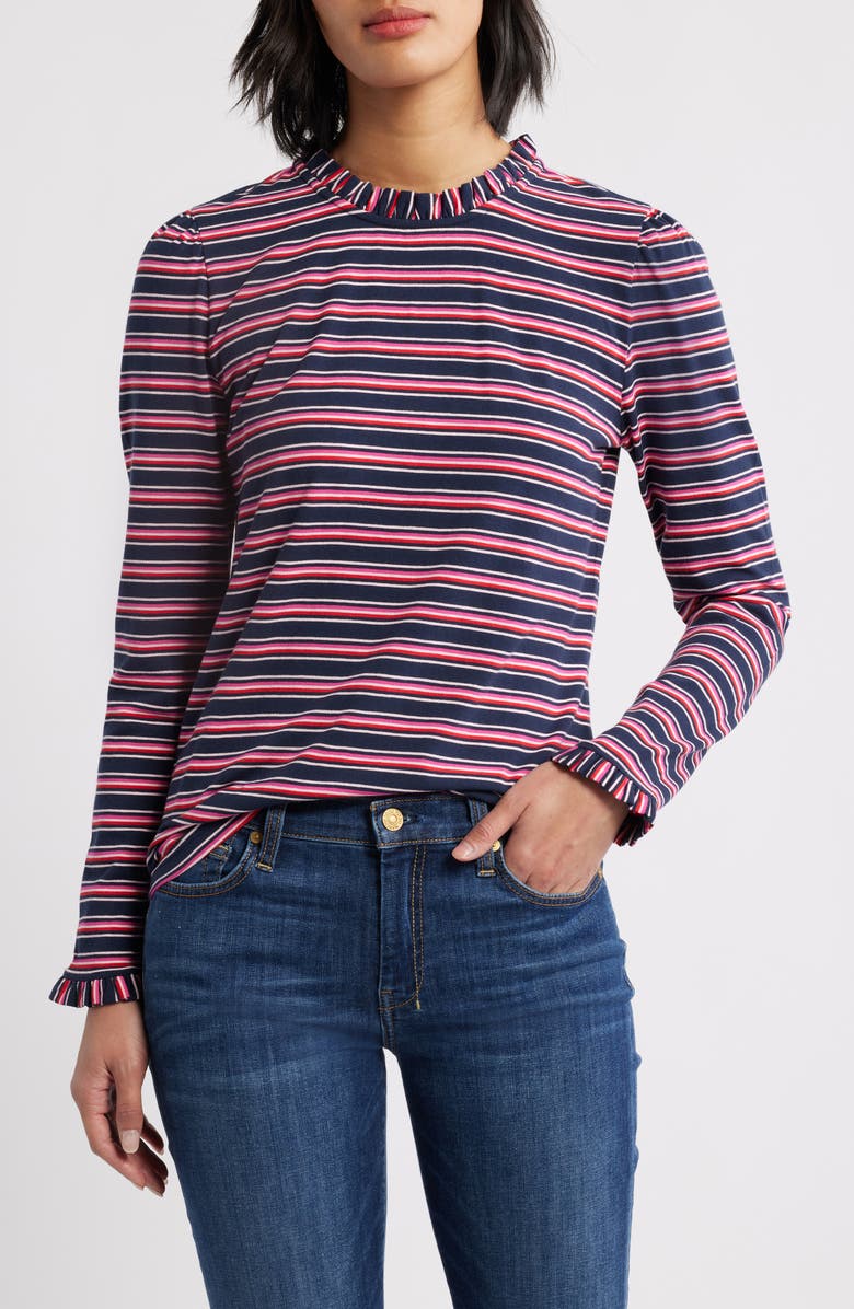 Caslon<sup>®</sup> Ruffle Detail Top, Main, color, Navy- Pink Alli Stripe