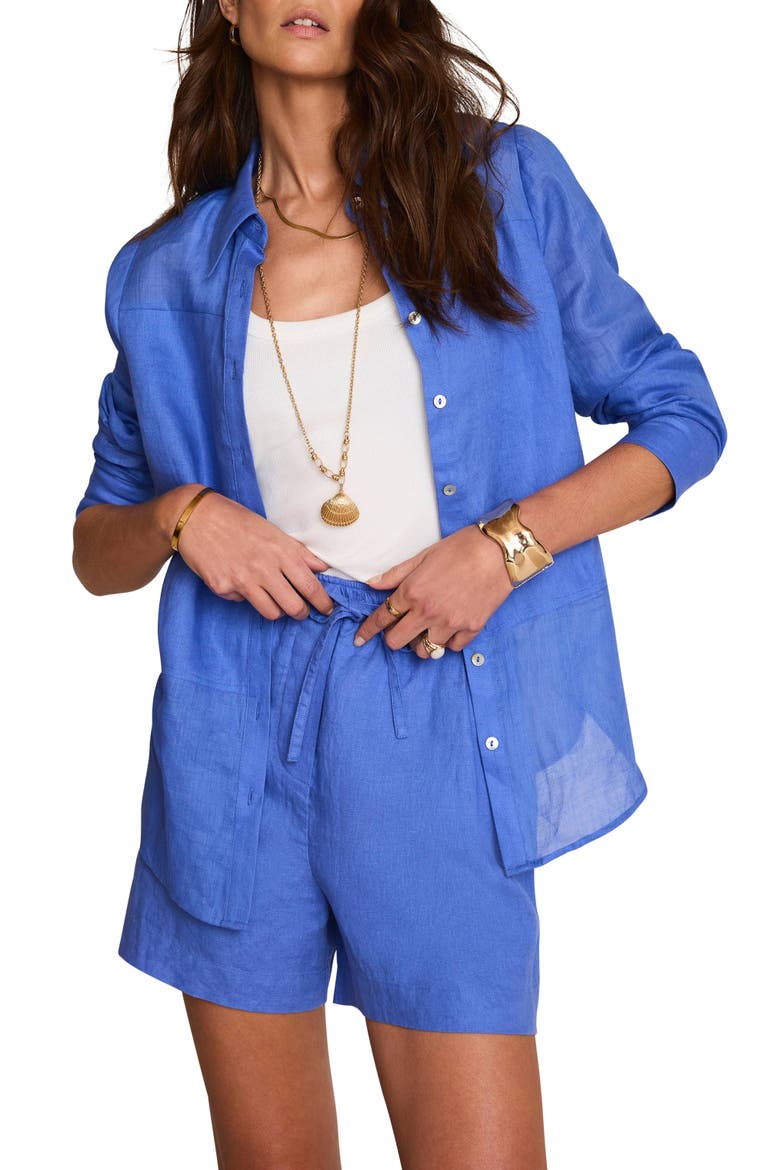 Linen Drawstring Shorts, Main, color, Blue