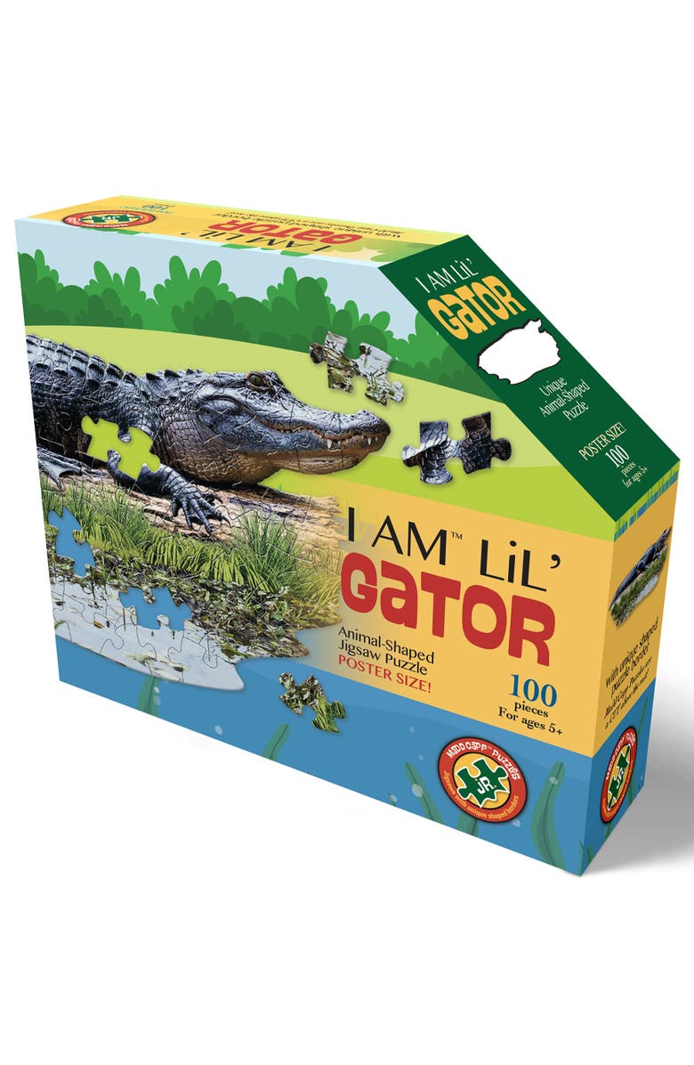 Madd Capp I Am Lil' Gator 100 Pieces Animal Shaped Jigsaw Puzzle, Multicolored, Main, color, Multicolored