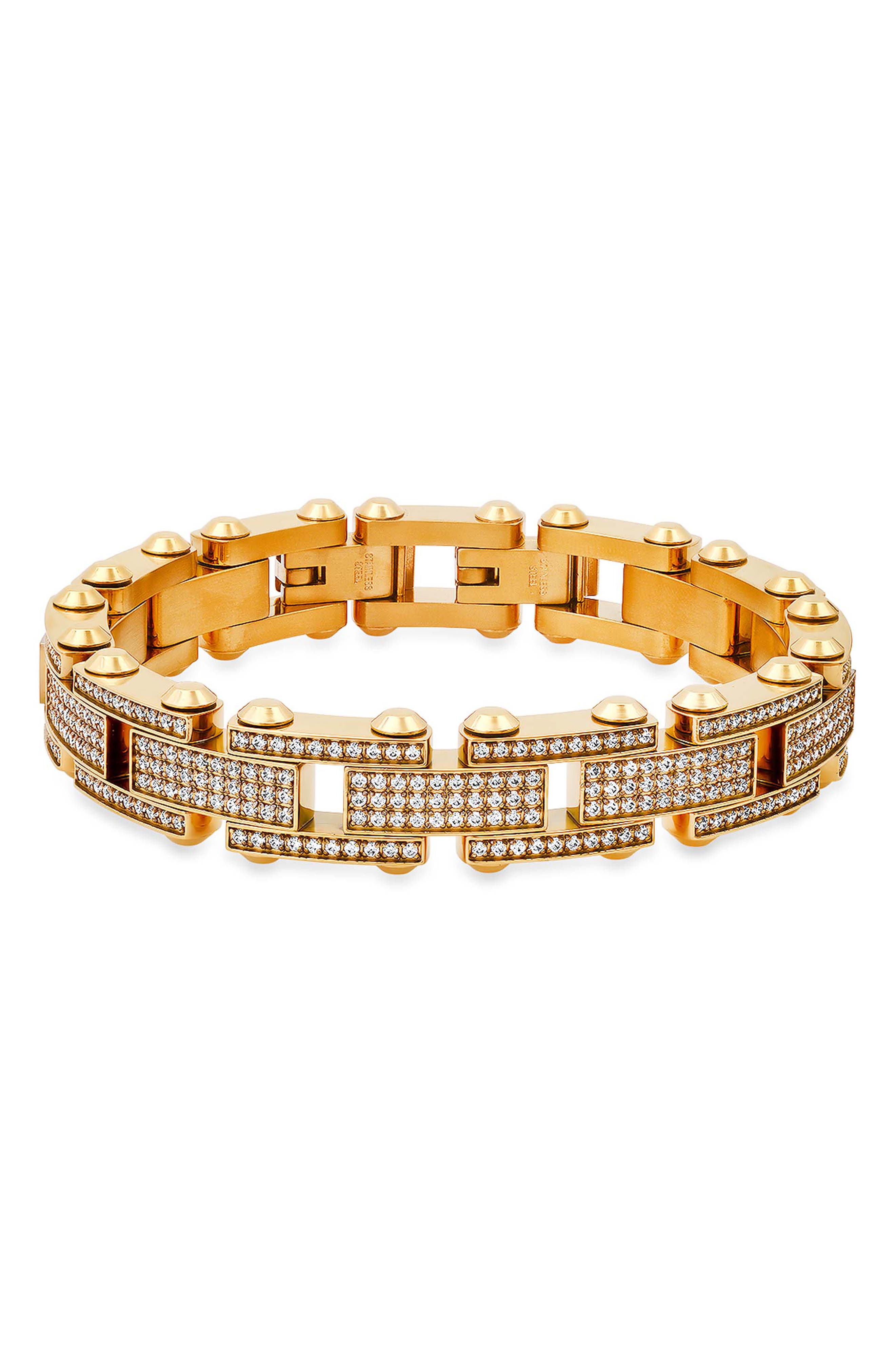 Men's Stainless Steel Simulated Diamond Studded Link Bracelet