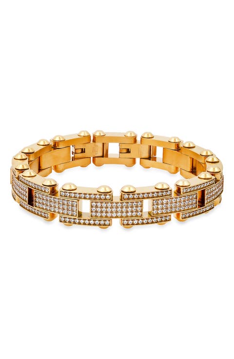 Men's Stainless Steel Simulated Diamond Studded Link Bracelet