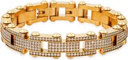 STEELTIME Men's Stainless Steel Simulated Diamond Studded Link Bracelet