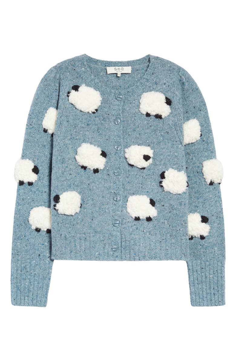 Sea Samira Sheep Appliqué Merino Wool Blend Cardigan, Alternate, color, Stone