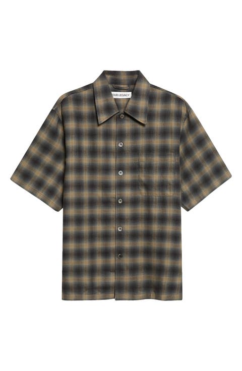 Every Check Short Sleeve Cotton & Wool Button-Up Shirt