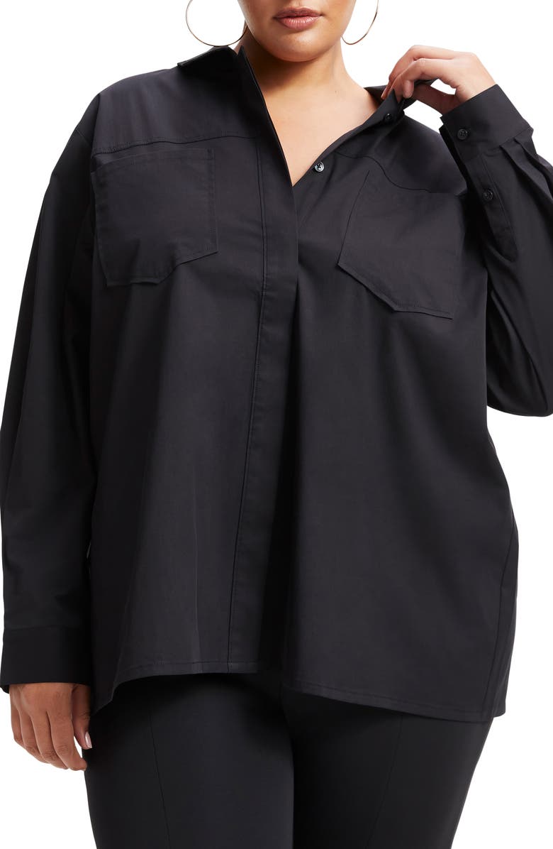 Good American Split Back Poplin Button-Up Shirt, Alternate, color, 