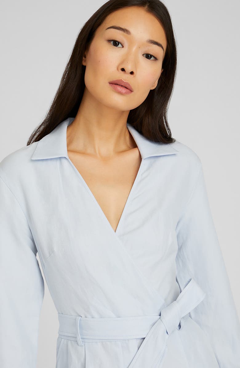 Club Monaco Pleated Long Sleeve Silk Blend Wrap Romper, Alternate, color, 