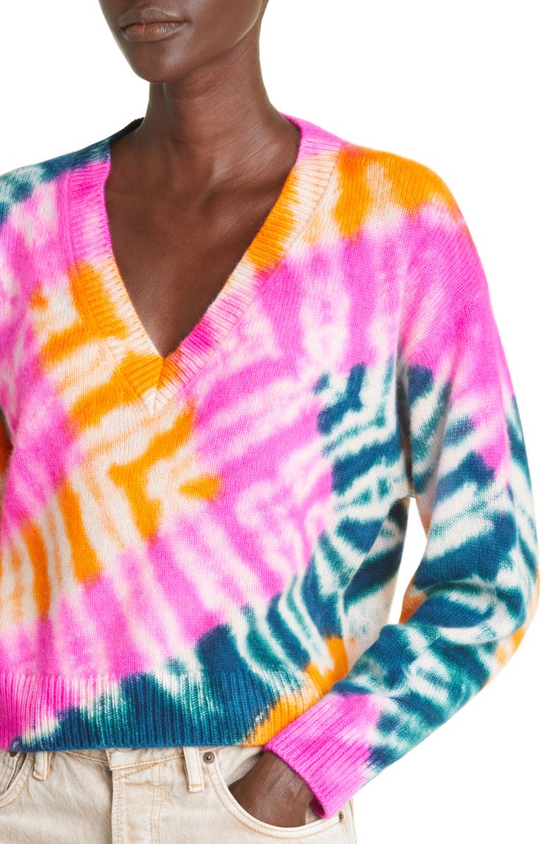 The Elder Statesman Zig Zag Tie Dye Cashmere Sweater, Alternate, color, 