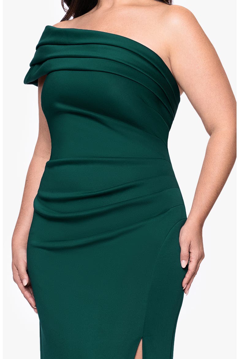 Pleated One-Shoulder Mermaid Gown, Alternate, color, HUNTER