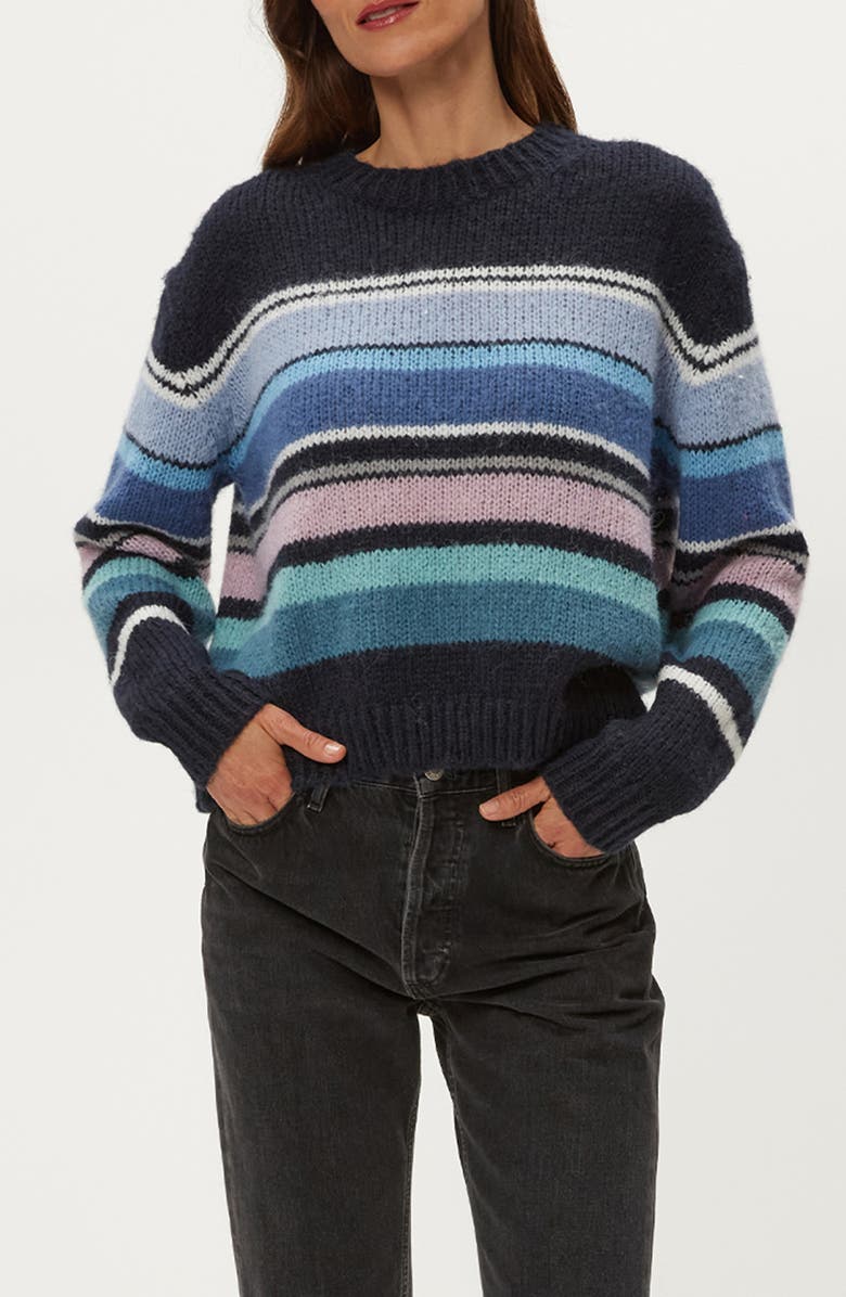 Michael Stars Aura Stripe Crewneck Sweater, Main, color, Nocturnal Combo