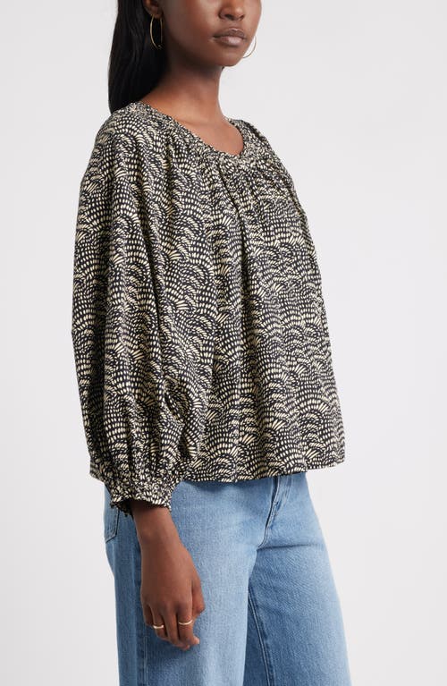 Treasure & Bond Print Raglan Sleeve Cotton Top In Black