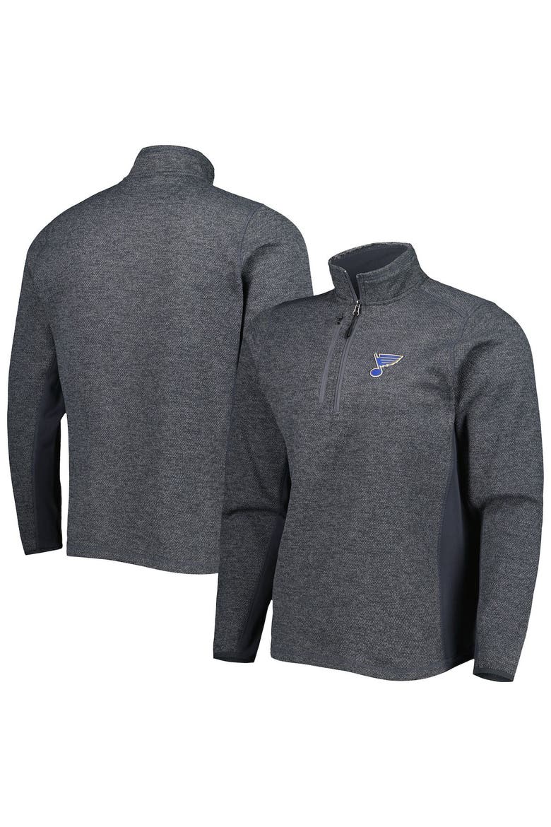 Men's Antigua Heathered Charcoal St. Louis Blues Course Quarter-Zip Jacket, Main, color, Heather Charcoal