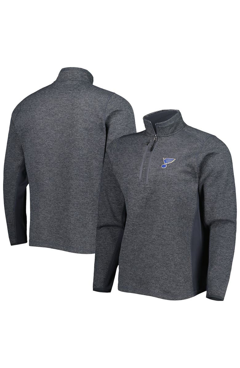 ANTIGUA Men's Antigua Heathered Charcoal St. Louis Blues Course Quarter-Zip Jacket, Main, color, Heather Charcoal