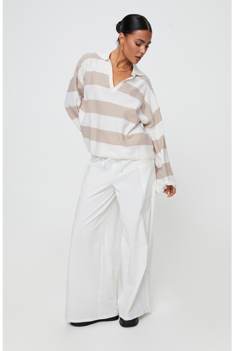 Rick Oversize Stripe Collar Sweater, Alternate, color, WHITE/ BEIGE