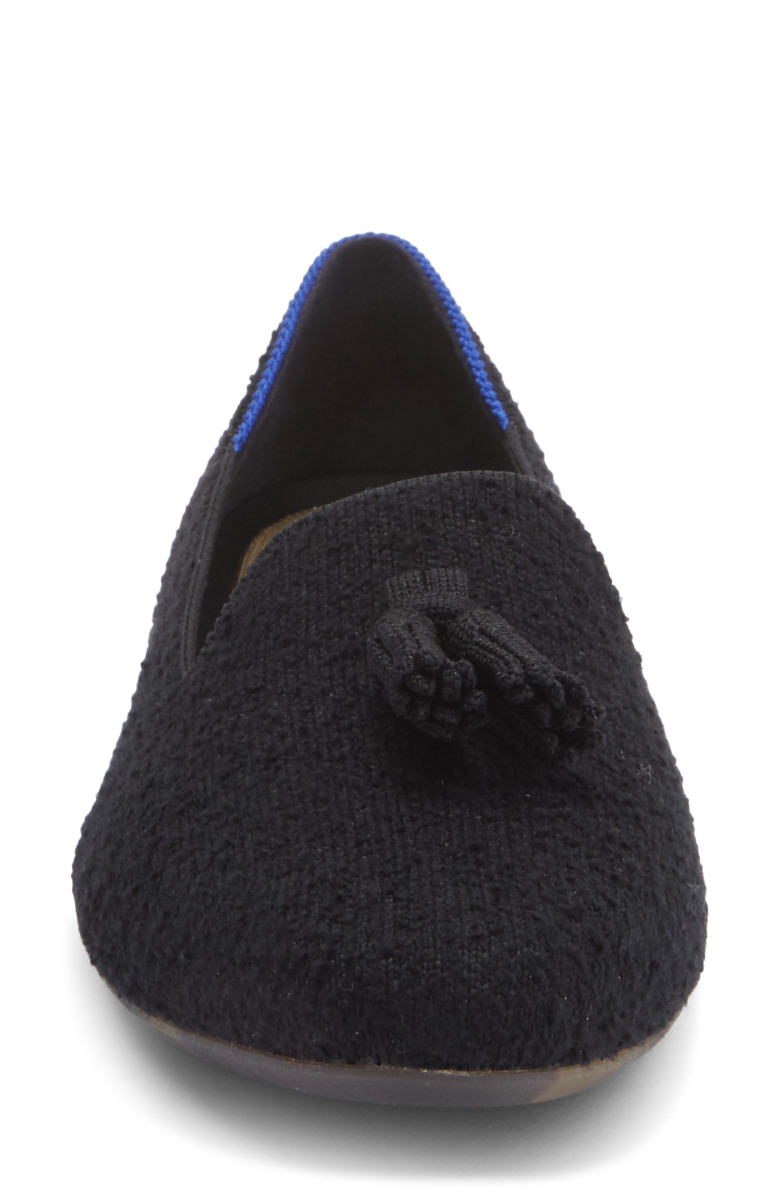 Almond Toe Tassel Flat, Alternate, color, BLACK BOUCLE