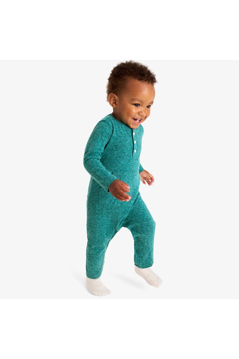 Baby Heathered Henley Romper, Alternate, color, Spruce