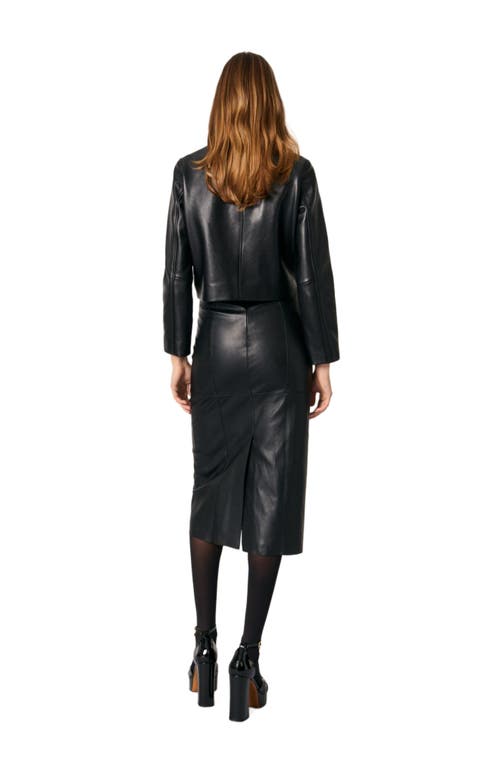 Maje Vaban Double-breasted Leather Blazer In Black