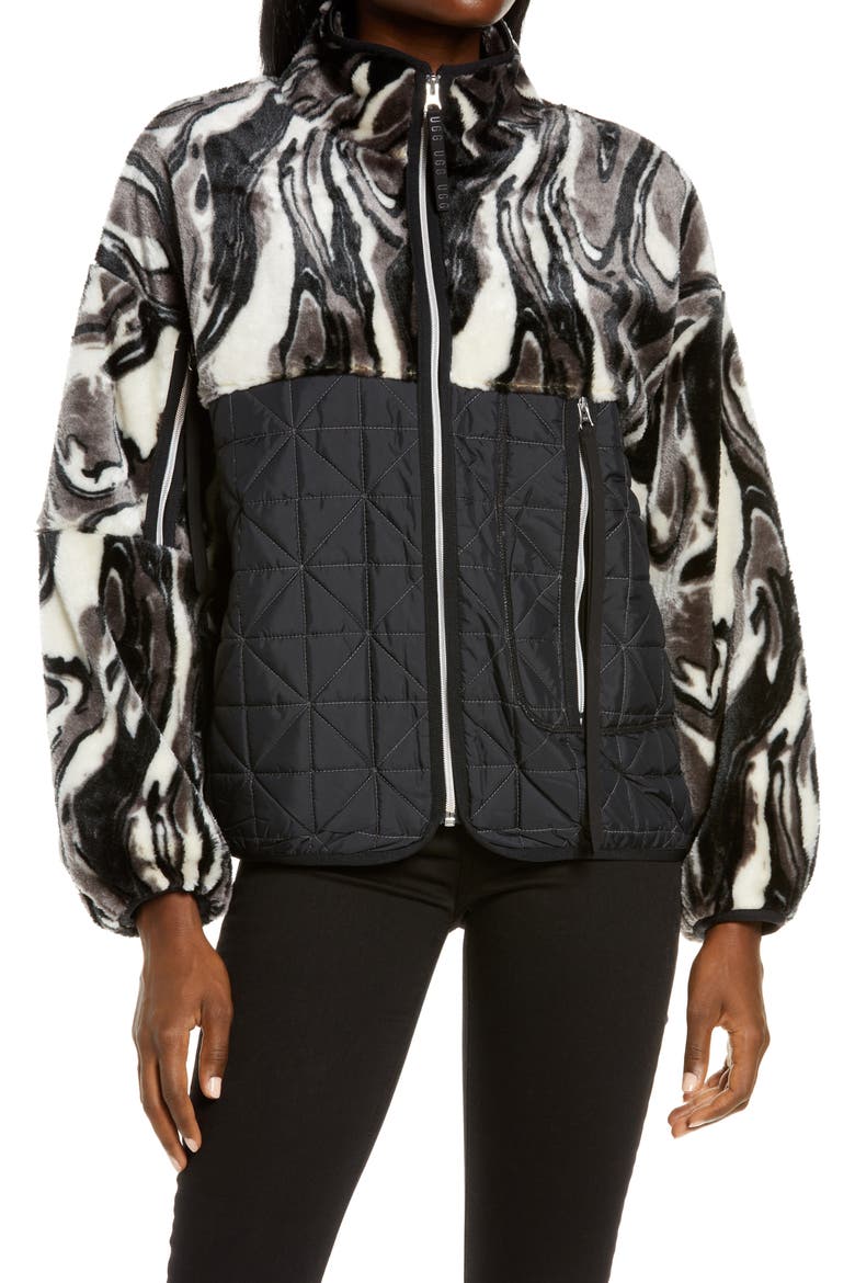 Marlene Quilted Fleece Jacket, Alternate, color, BLACK / WHITE MARBLE