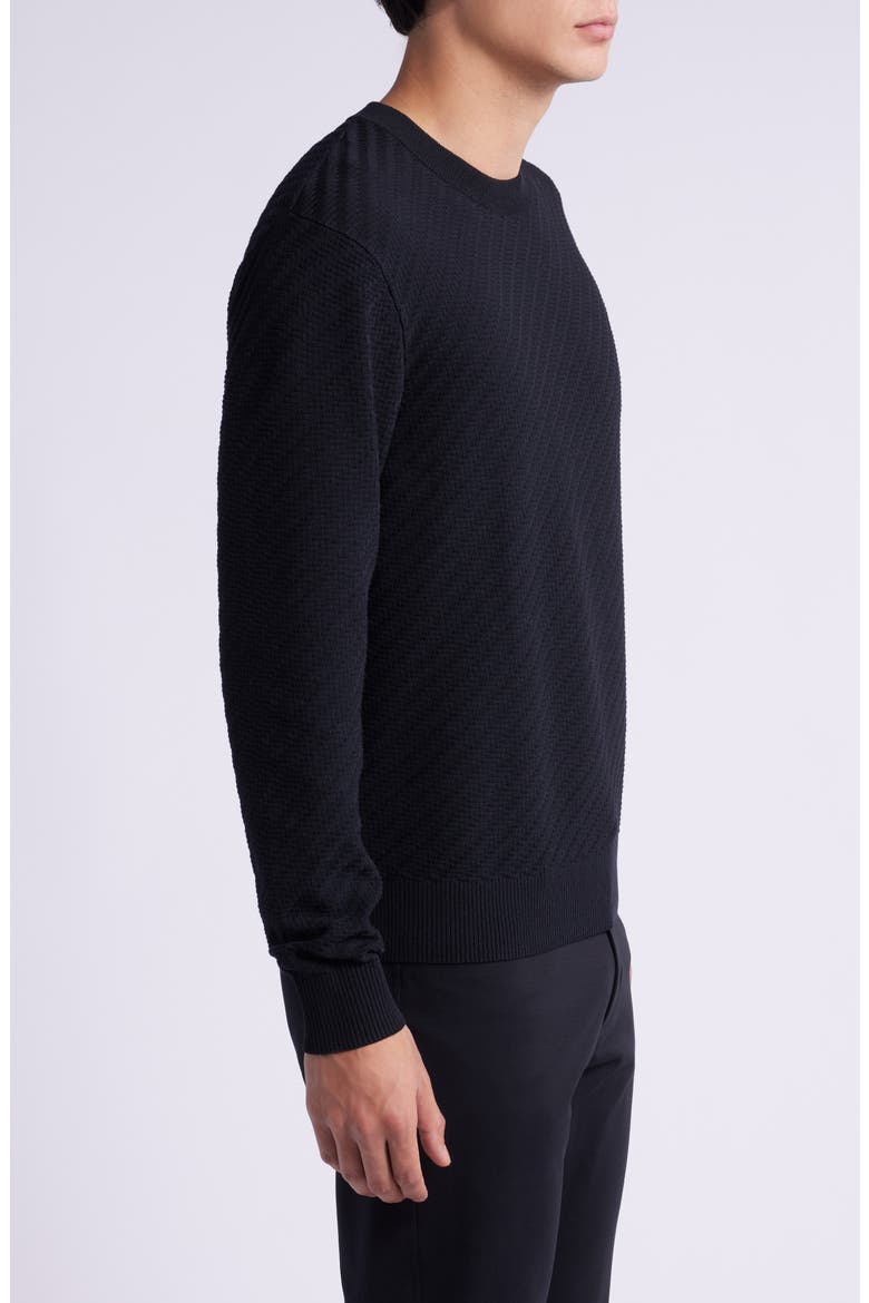 Riviera Textured Cotton Blend Crewneck Sweater, Alternate, color, BLACK