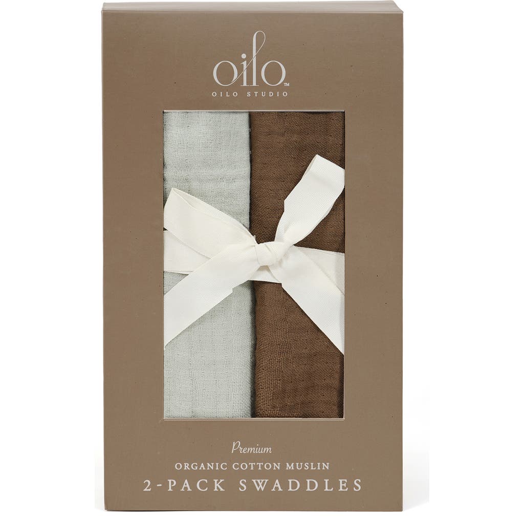 Oilo 2-Pack Organic Cotton Muslin Swaddle Blankets in Bark/Seamoss  product