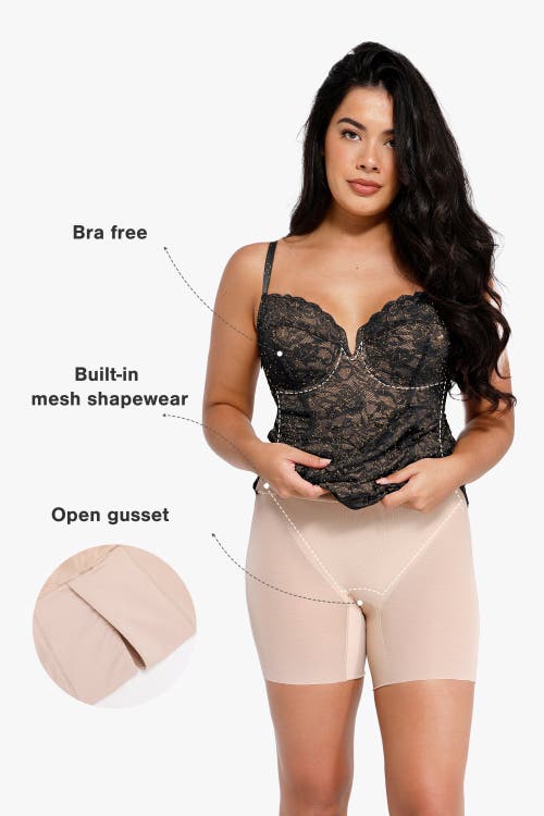 Popilush Shapewear All-lace Hourglass Corset Side Slit Midi Dress In Midnight Black