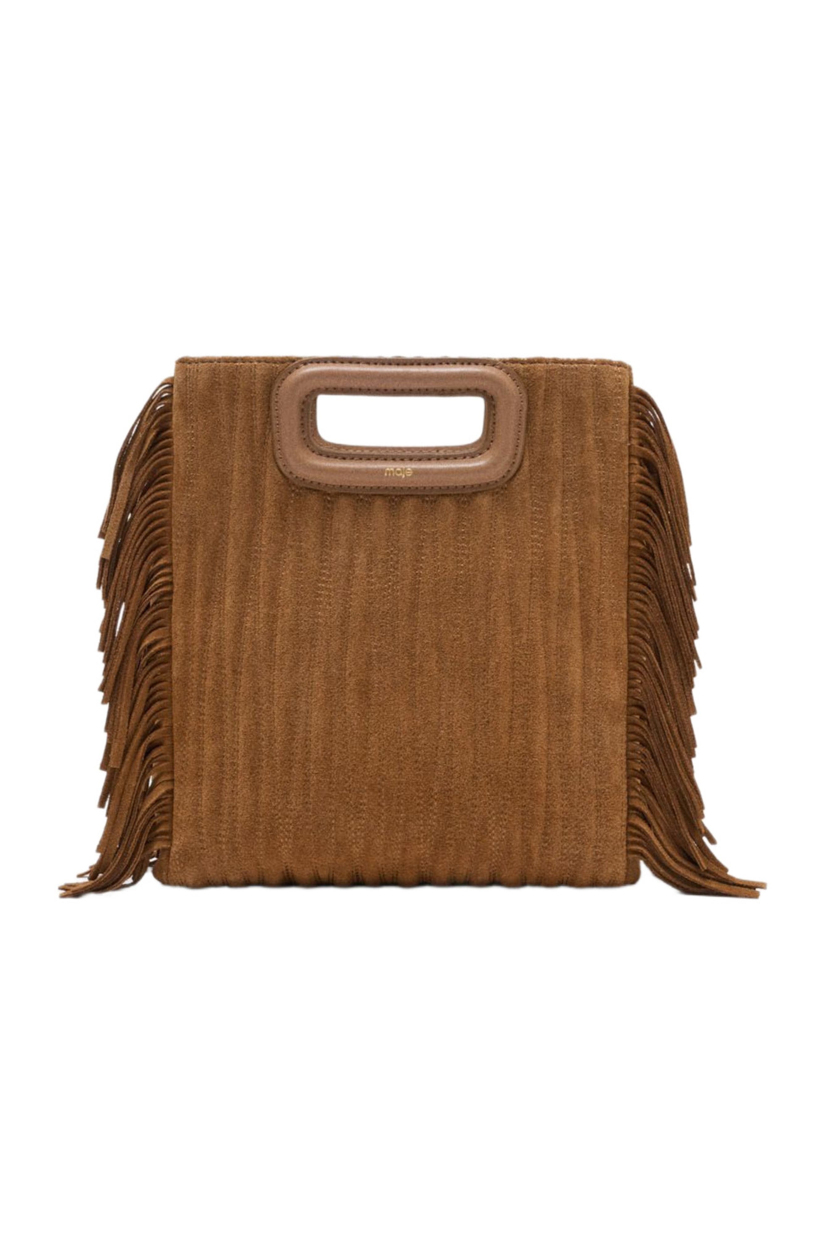 maje Quilted suede M bag, Main, color, Camel