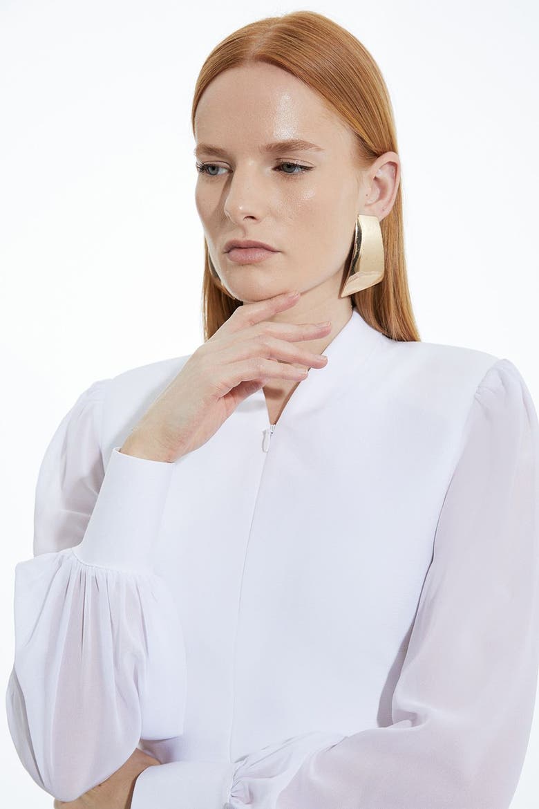 Zip Detail Chiffon Sleeve Knit Top, Alternate, color, Ivory