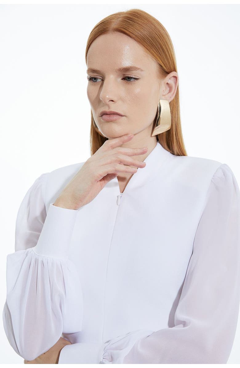 Karen Millen Zip Detail Chiffon Sleeve Knit Top, Alternate, color, Ivory