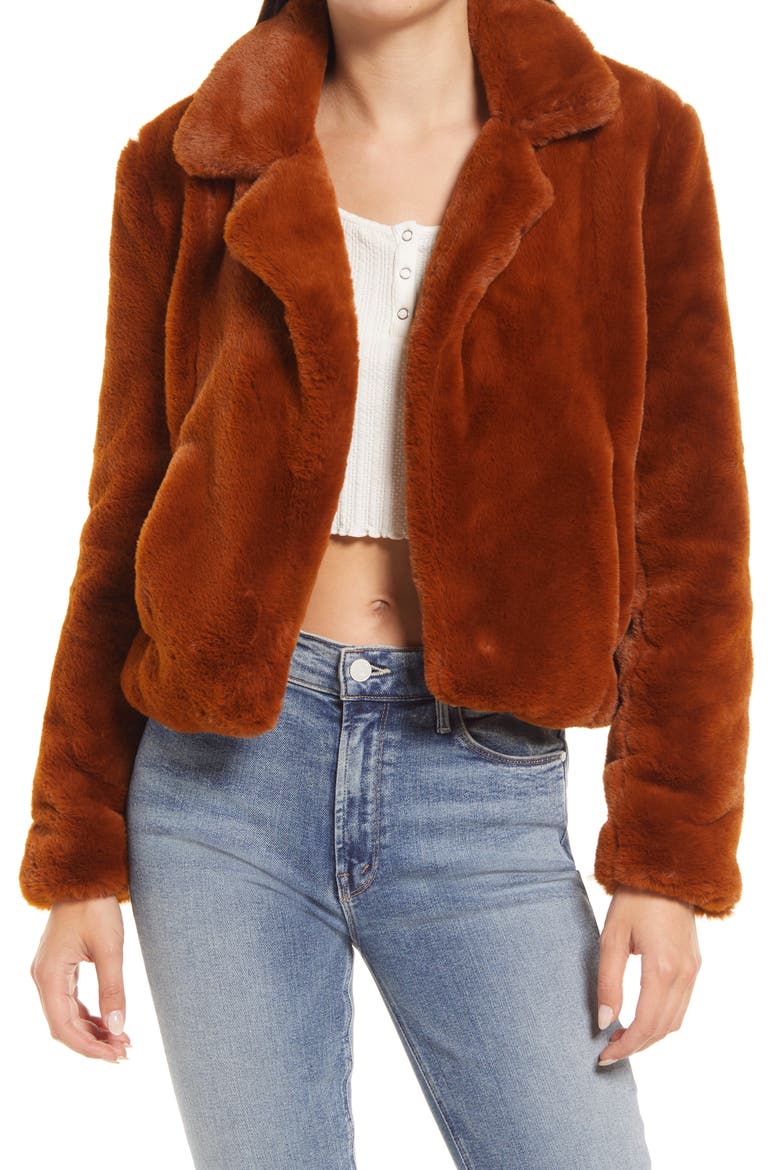 Cropped Faux Fur Jacket, Main, color, MILK CHOCOLATE