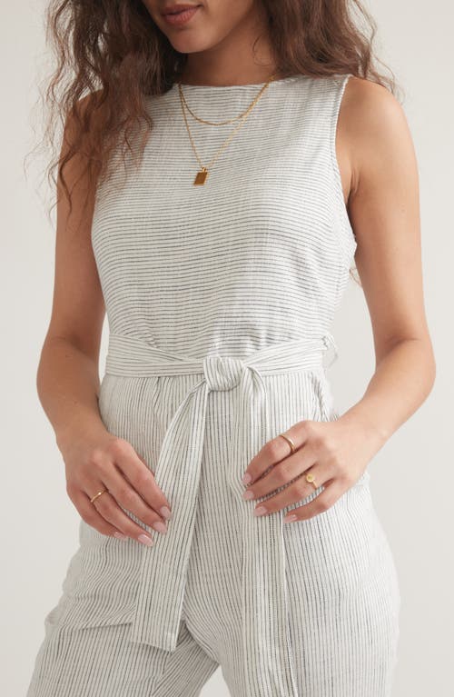 Marine Layer Eloise Stripe Belted Sleeveless Jumpsuit In White And Navy Stripe