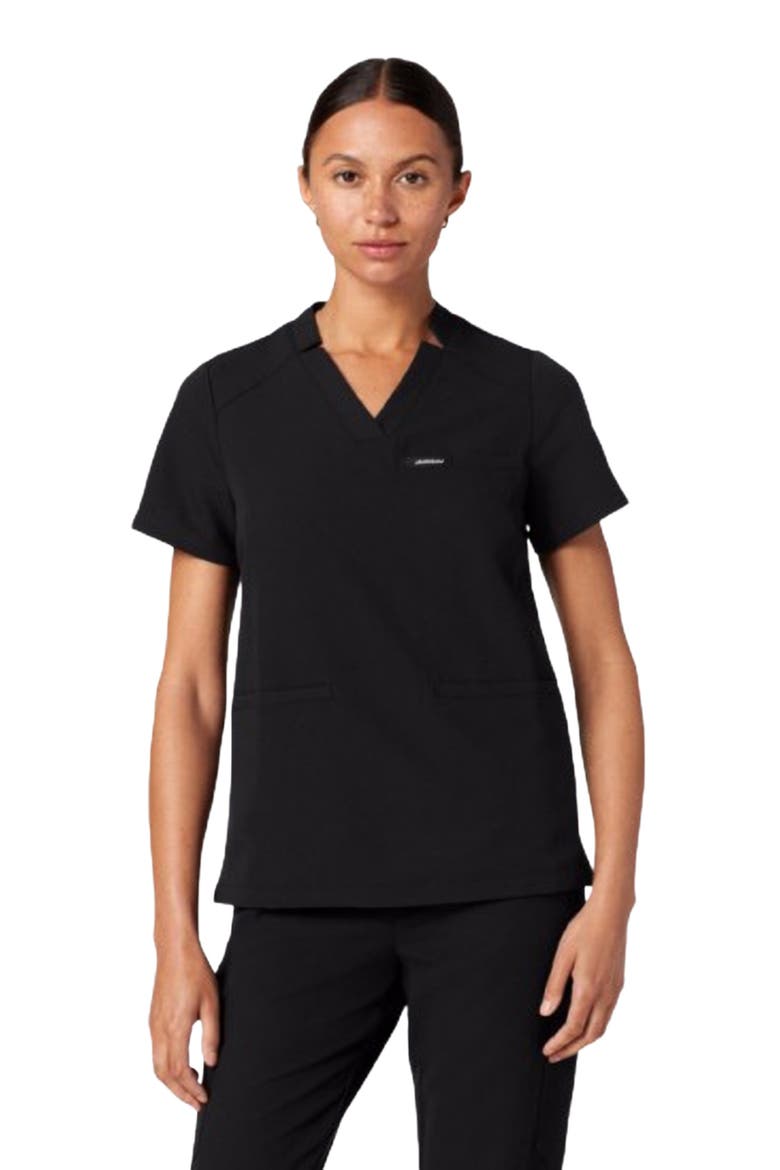 Helia Women's 3-Pocket Slim Notched V-Neck Scrub Top, Main, color, Black