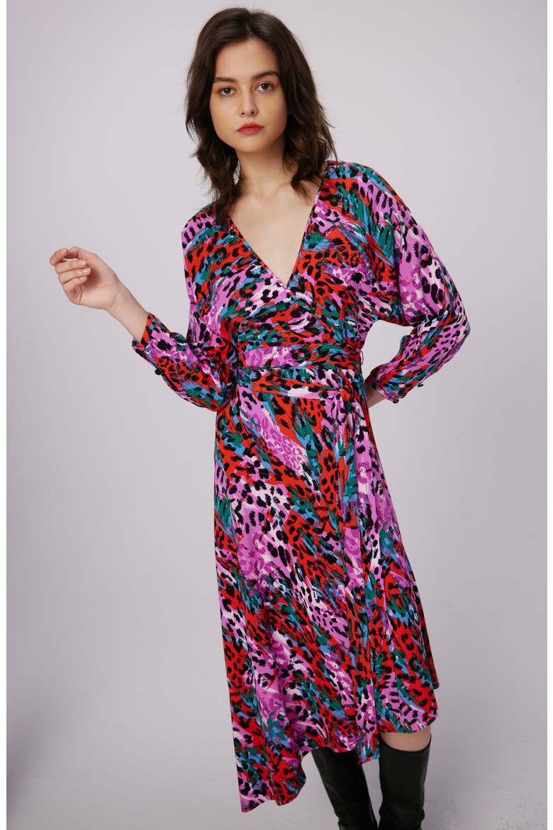 Eloise Leopard Print Faux Wrap Dress, Alternate, color, BAD HABIT SM