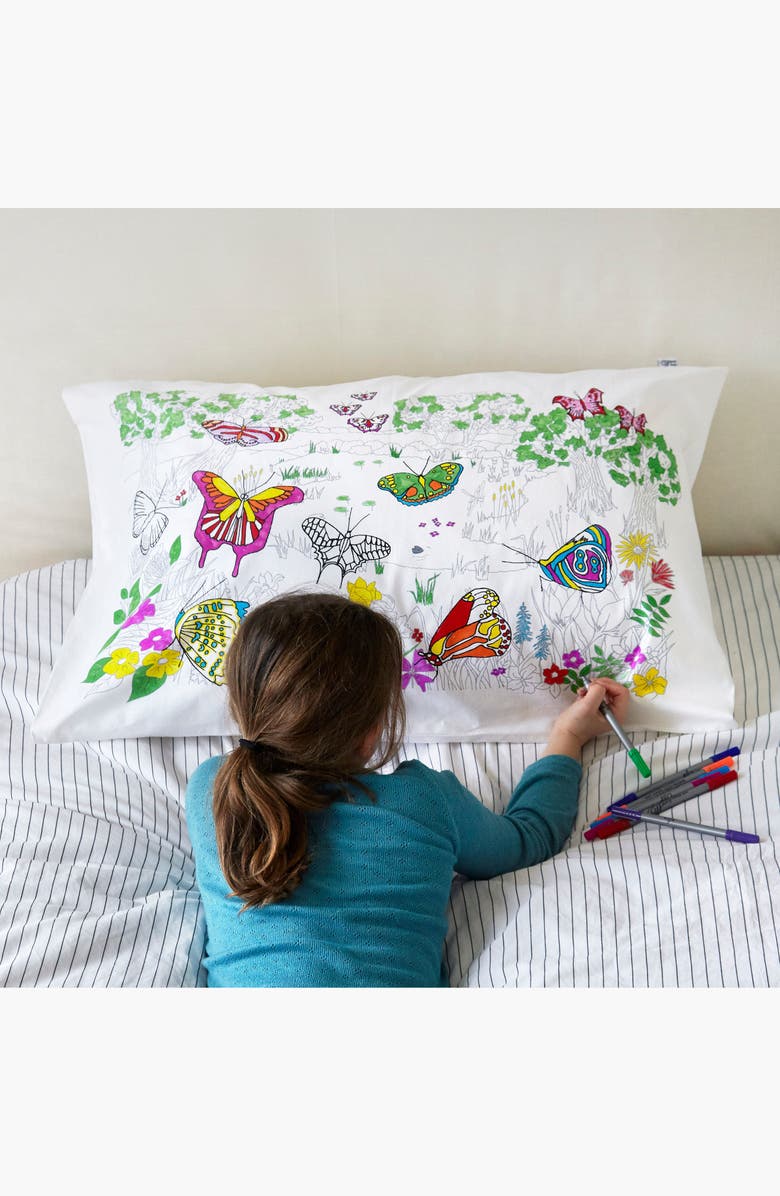 Eat Sleep Doodle Color Your Own Pillowcase Butterfly, Alternate, color, White