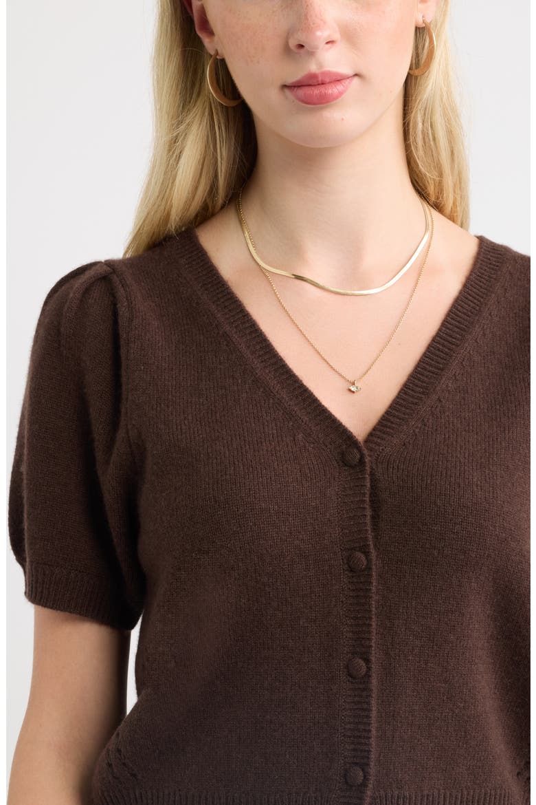 Wool & Cashmere Short Sleeve Cardigan, Alternate, color, BROWN CHICORY