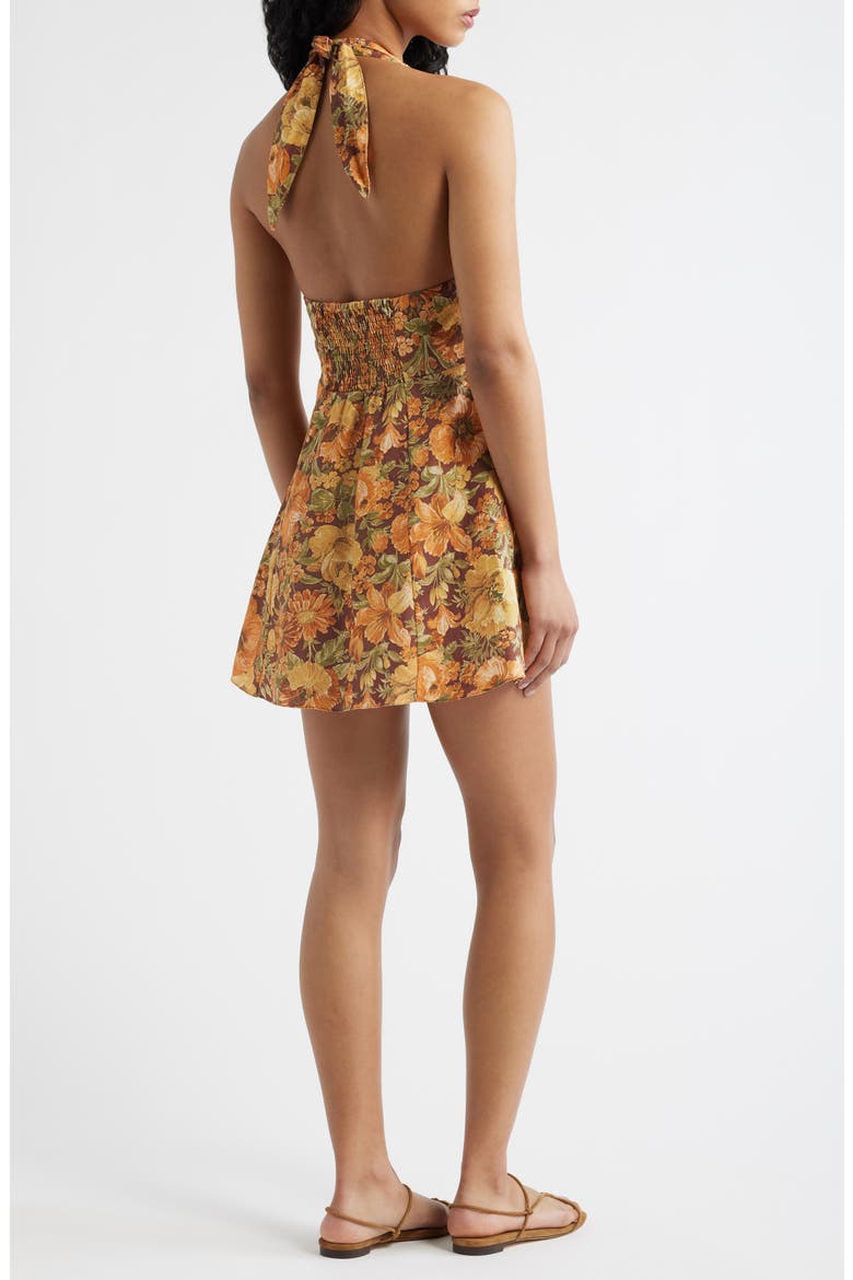 Bianca Floral Linen Halter Minidress, Alternate, color, CAMELLIA