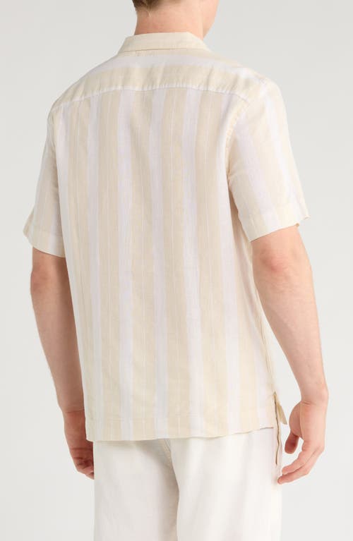 Original Penguin Vertical Stripe Linen & Cotton Camp Shirt In Neutral