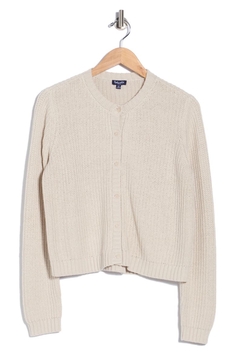 Felicity Crewneck Cotton Blend Cardigan, Alternate, color, PALE OAK HEATHER