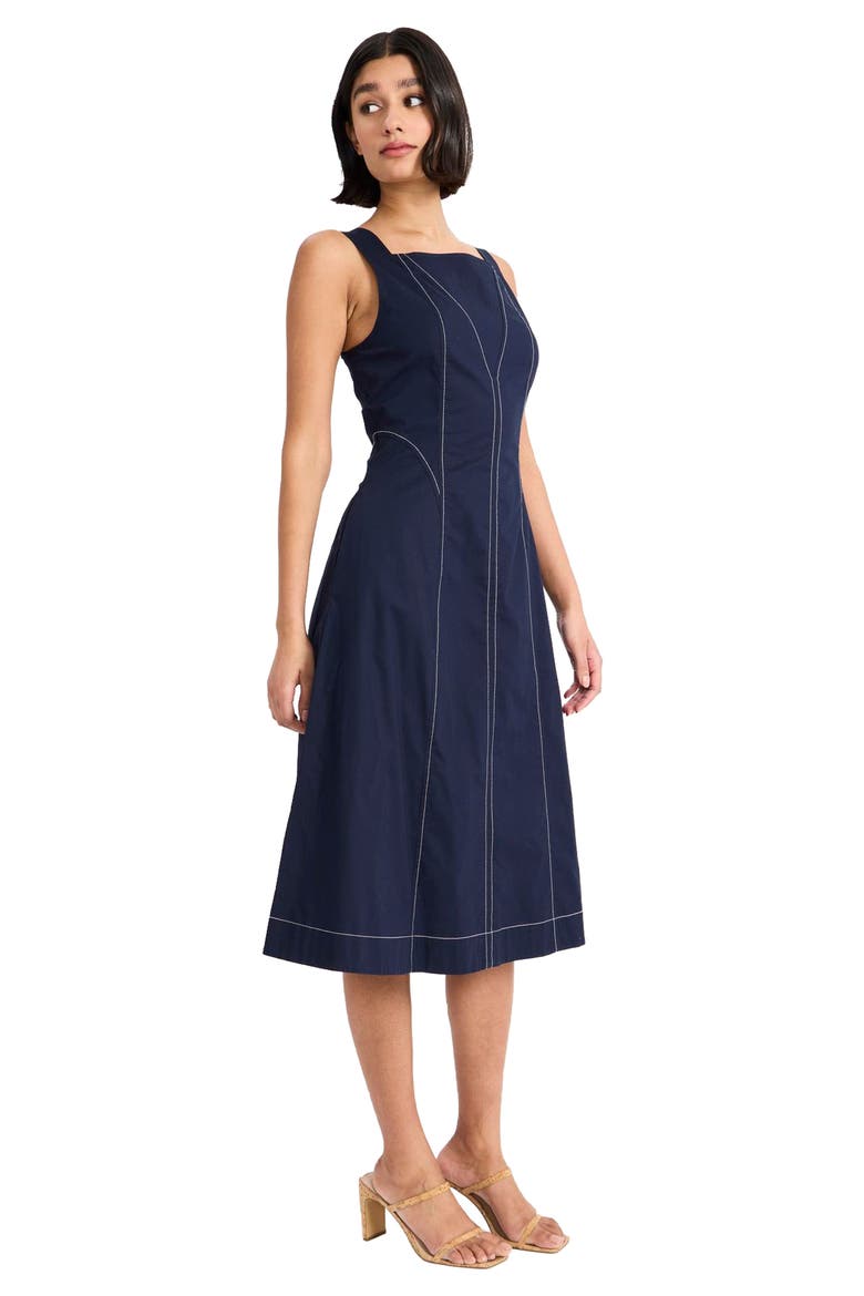 Sleeveless Stretch Cotton A-Line Midi Dress, Alternate, color, NAVY BLAZER