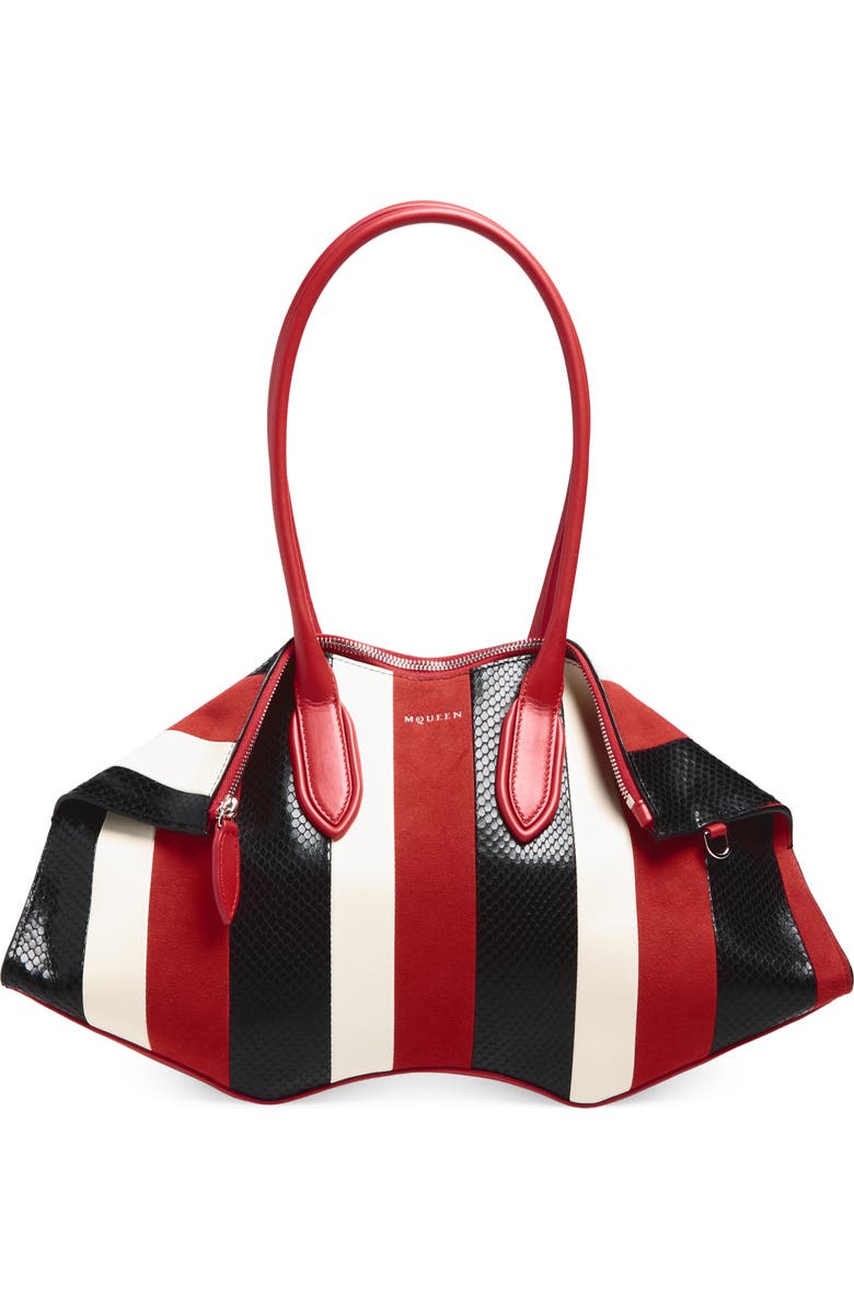 McQueen Manta Stripe Handbag, Main, color, Red/ White/ Black/ Silv