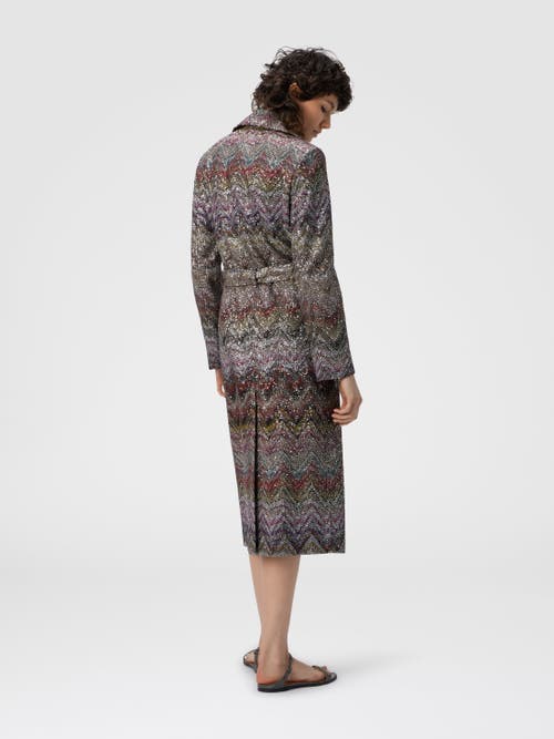 Missoni Long Double-breasted Trench Coat With Wavy Zigzag Pattern In Multi