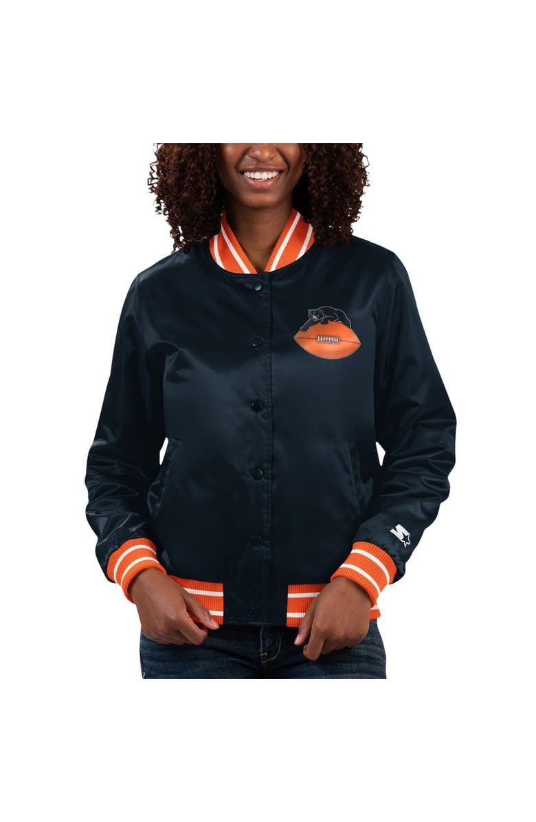 STARTER Women's Starter Navy Chicago Bears Full Count Satin Full-Snap Varsity Jacket, Main, color, 