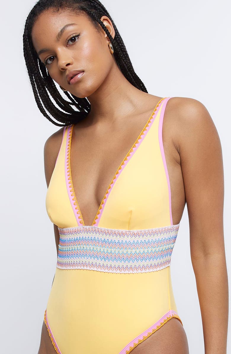 River Island Shell Stitch Embroidery One-Piece Swimsuit, Alternate, color,