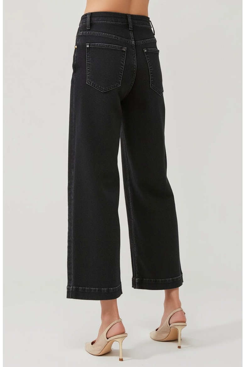 High Waist Wide-Leg Cropped Jeans with Clean Hem, Alternate, color, Black