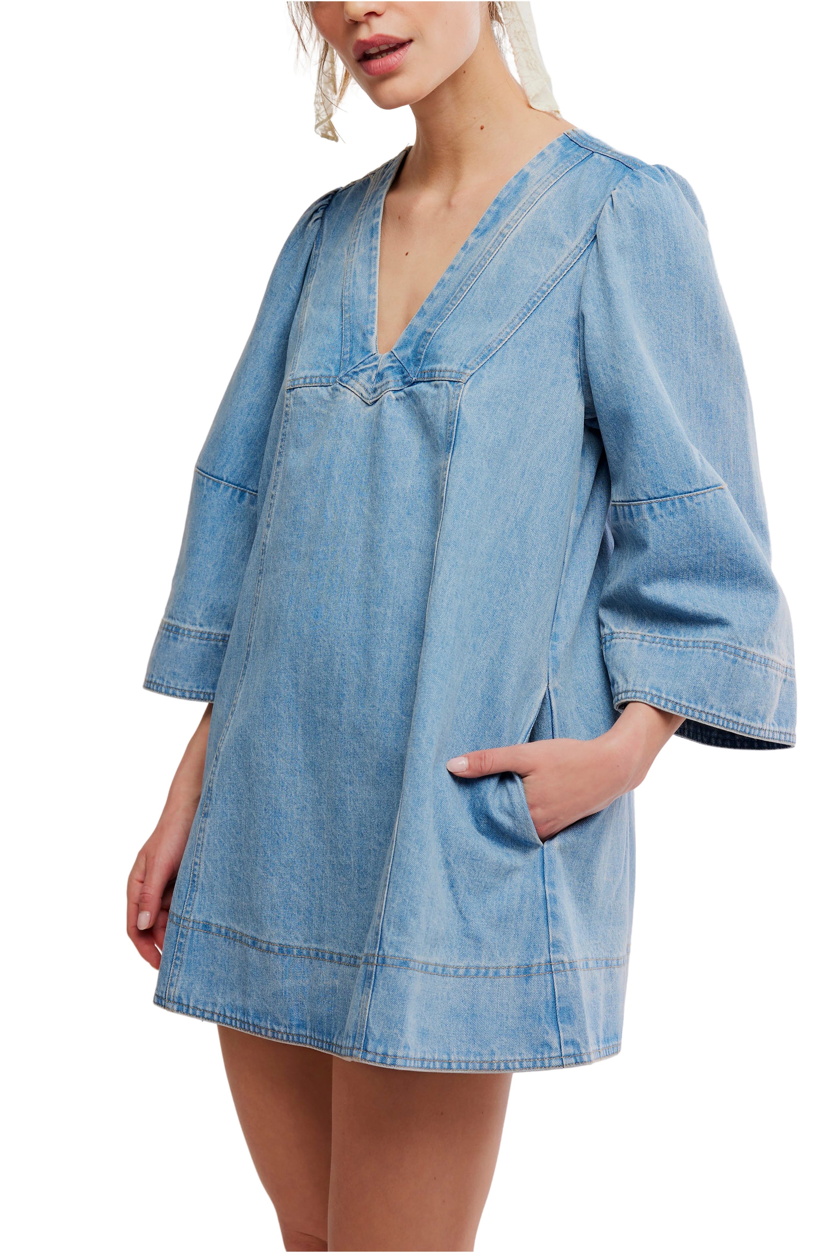 denim balloon sleeve dress Marlowe Denim Puff Sleeve Mini Dress  Thomas and Rye