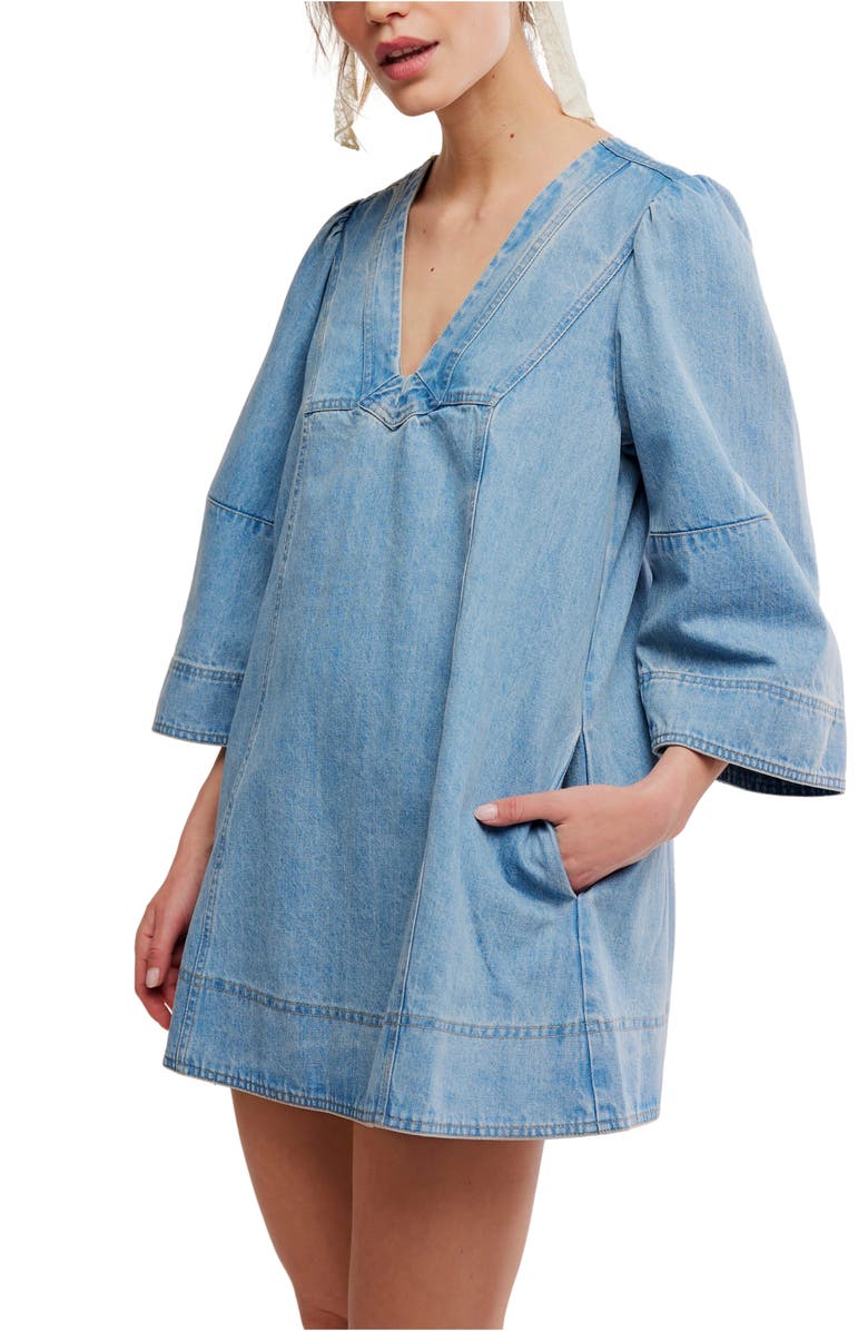 Free People Goldie Balloon Sleeve Denim Minidress, Alternate, color, 