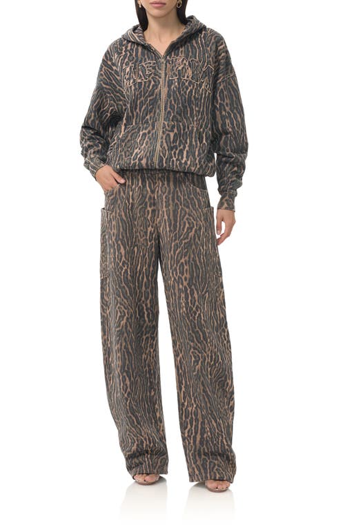 Afrm Rhett Leopard Print Carpenter Jeans In Gray