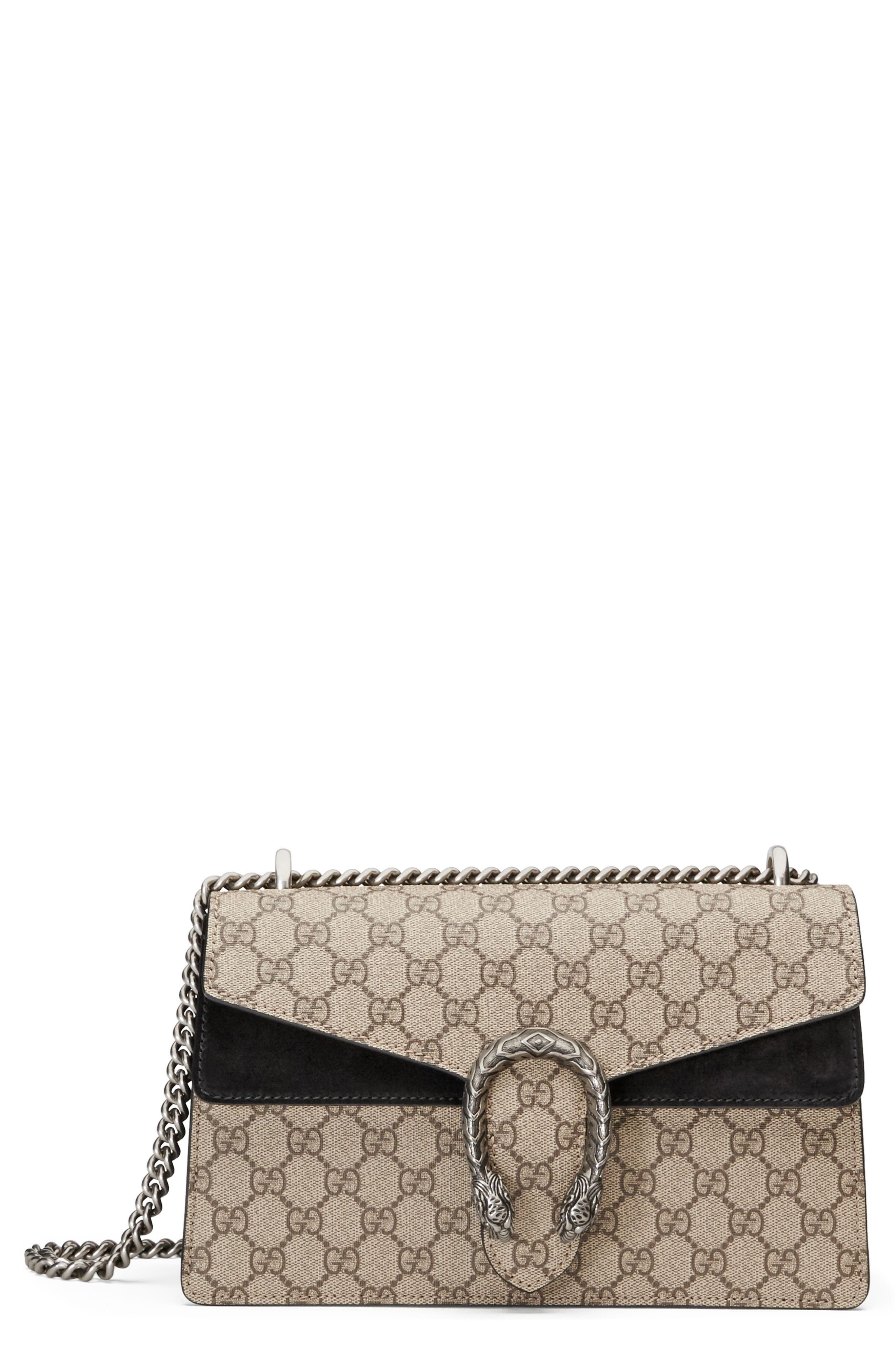 Gucci Small Canvas & Suede Shoulder Bag, Main, color, 
