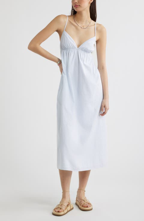 Stripe Cotton Blend Midi Dress